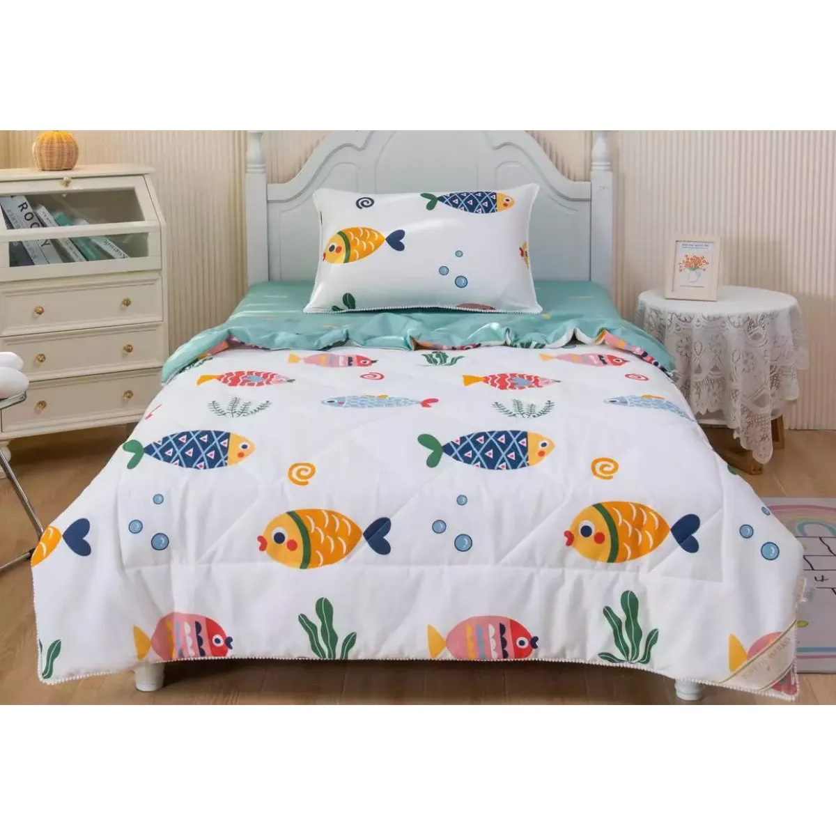 Комплект с одеялом Sofi De Marko "Аквариум" (белый), 1.5 спальный