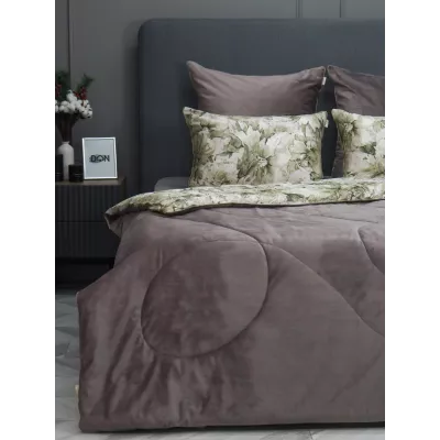 Комплект с одеялом KAZANOV.A “Хиллари” капучино (египетский хлопок-велюр), 1.5 спальный