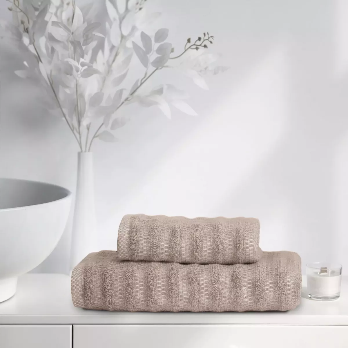 Набор полотенец Verossa "Wave&pixels" Кофе/Белый, 50х90 и 70х140