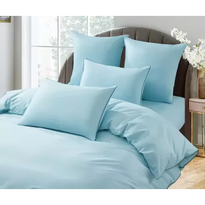 Комплект постельного белья Karteks "Сатин однотонный с кантом" (голубой) HK-06, двуспальный