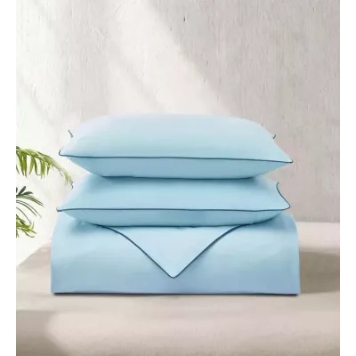 Комплект постельного белья Karteks "Сатин однотонный с кантом" (голубой) HK-06, двуспальный