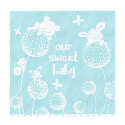 Полотенце махровое детское Облачко "Our sweet baby" (нежно-бирюзовый/белый), 100х100