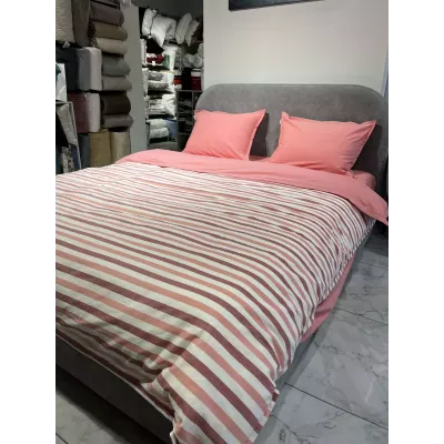 Комплект постельного белья DonCotton "Вареный хлопок" (полоса коралл), евро