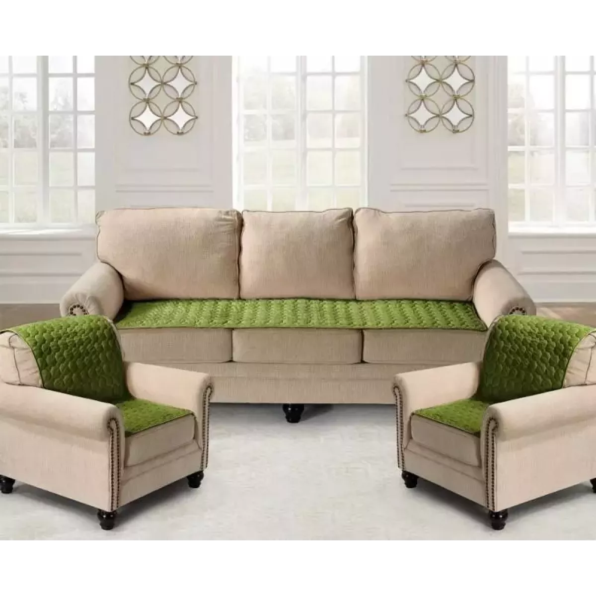 Набор покрывал для мягкой мебели Karteks “Соты” зеленый (70х210 - 1 шт.)