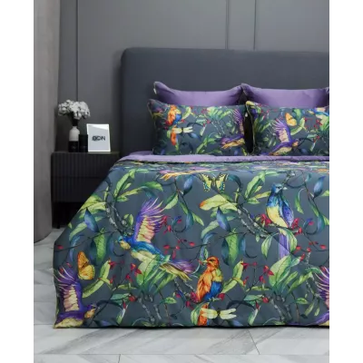 Комплект с одеялами KAZANOV.A "Колибри" аметист графит (тенсель/египетский хлопок), семейный