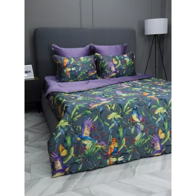 Комплект с одеялами KAZANOV.A "Колибри" аметист графит (тенсель/египетский хлопок), семейный