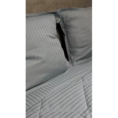 Комплект с одеялом DonCotton "Stripe Sateen" (синий туман), 1.5 спальный