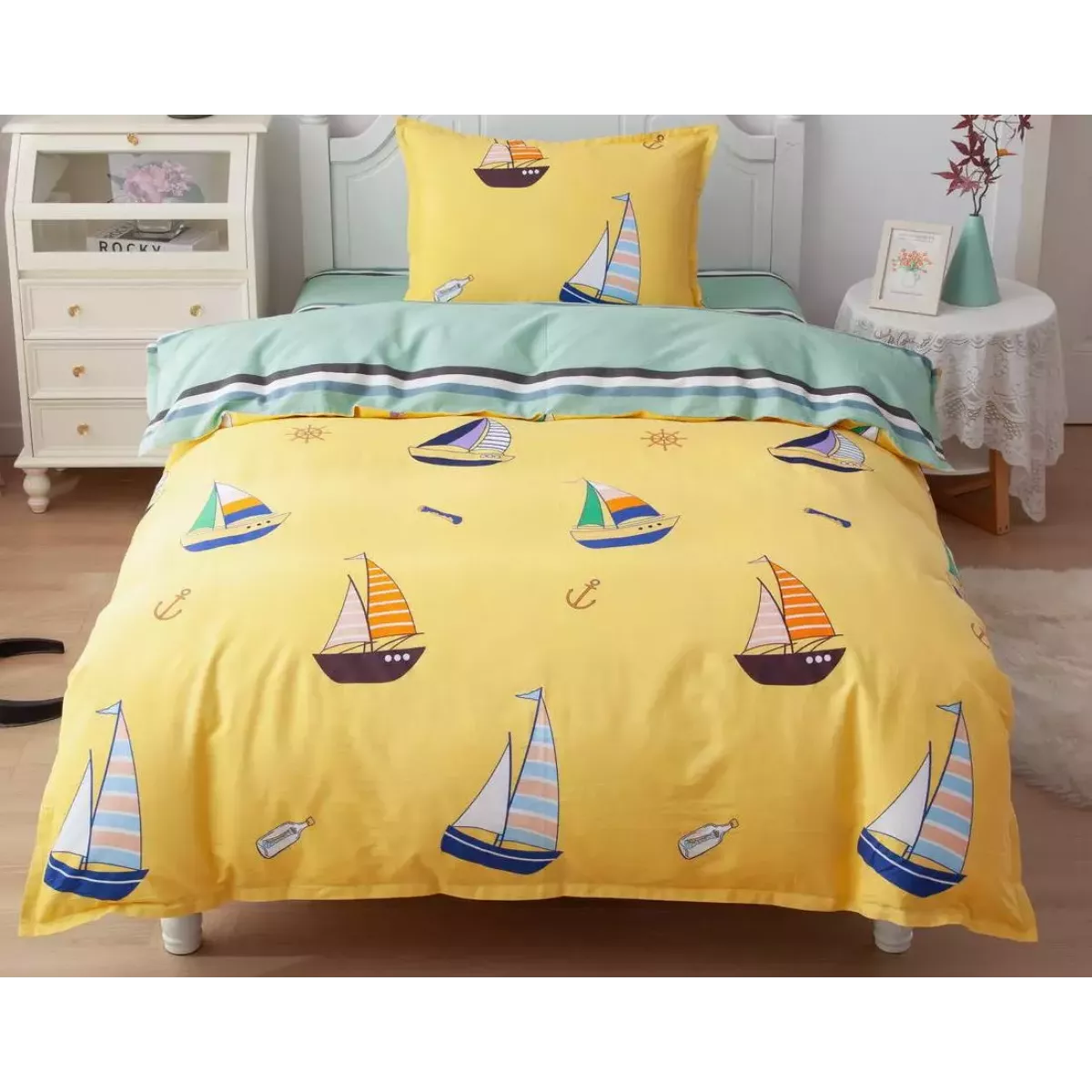 Комплект постельного белья Sofi De Marko “Кораблики” (желтый), 1.5 спальный