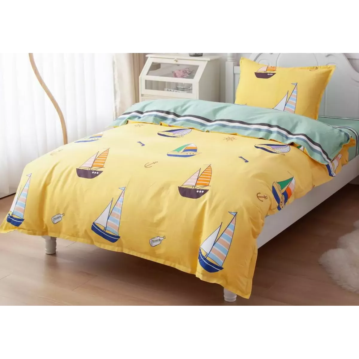 Комплект постельного белья Sofi De Marko “Кораблики” (желтый), 1.5 спальный