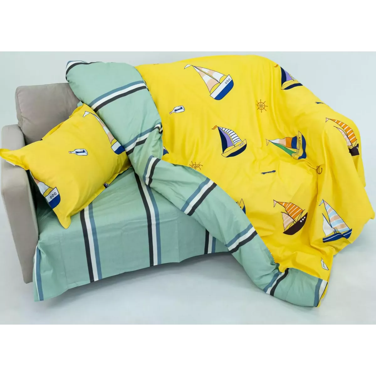Комплект постельного белья Sofi De Marko “Кораблики” (желтый), 1.5 спальный