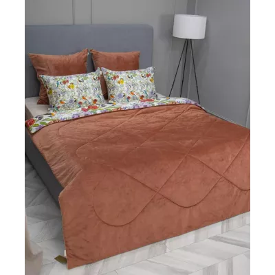 Комплект с одеялом KAZANOV.A “Маки” марсала бежевый (египетский хлопок-велюр), евро