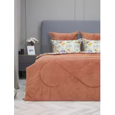 Комплект с одеялом KAZANOV.A “Маки” марсала бежевый (египетский хлопок-велюр), евро