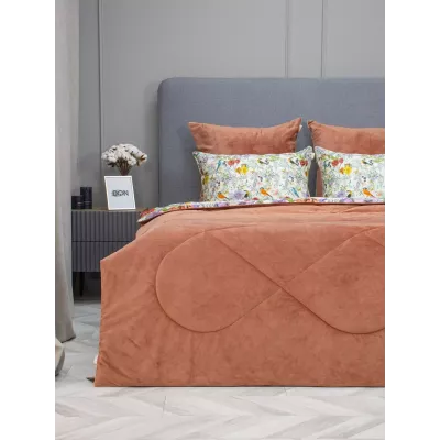 Комплект с одеялом KAZANOV.A “Маки” марсала бежевый (египетский хлопок-велюр), евро