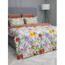 Комплект с одеялом KAZANOV.A “Маки” марсала бежевый (египетский хлопок-велюр), евро