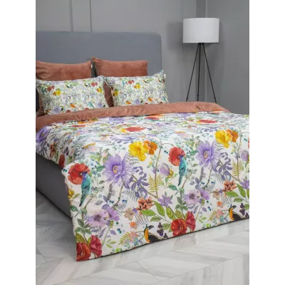 Комплект с одеялом KAZANOV.A “Маки” марсала бежевый (египетский хлопок-велюр), евро