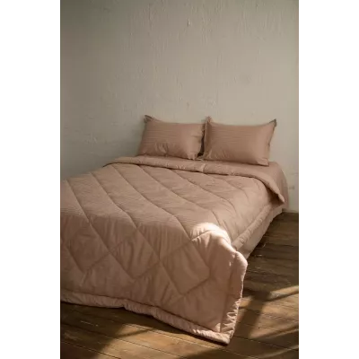 Комплект с одеялом DonCotton "Stripe Sateen" (миндаль), евро