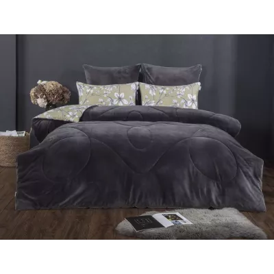 Комплект с одеялом KAZANOV.A “Мартина” графит олива платина (хлопок-велюр), евро