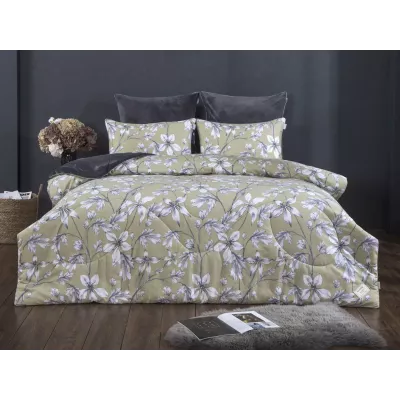 Комплект с одеялом KAZANOV.A “Мартина” графит олива платина (хлопок-велюр), евро