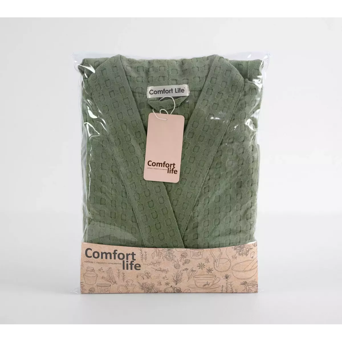 Халат вафельный унисекс "Relax" (оливковый)