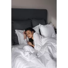 Комплект с одеялом DonCotton "Stripe Sateen Mini" (белый), евро