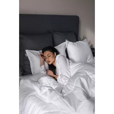 Комплект с одеялом DonCotton "Stripe Sateen Mini" (белый), евро