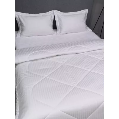 Комплект с одеялом DonCotton "Страйп-сатин" (белый), 1.5 спальный