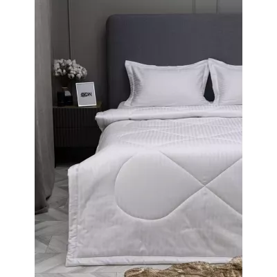 Комплект с одеялом DonCotton "Страйп-сатин" (белый), 1.5 спальный