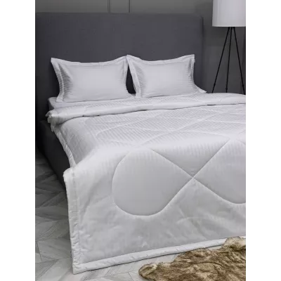 Комплект с одеялом DonCotton "Страйп-сатин" (белый), 1.5 спальный