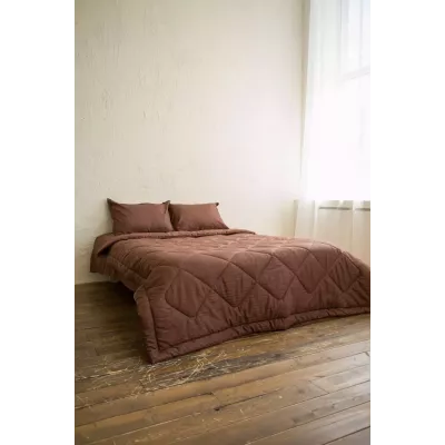 Комплект с одеялом DonCotton "Stripe Sateen" (шоколад), евро