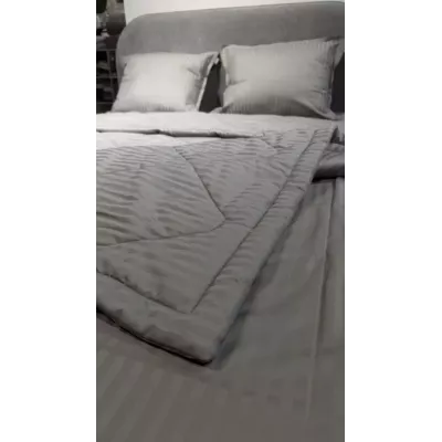 Комплект с одеялами DonCotton "Stripe Sateen" (серый), семейный