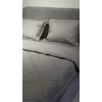 Комплект с одеялами DonCotton "Stripe Sateen" (серый), семейный