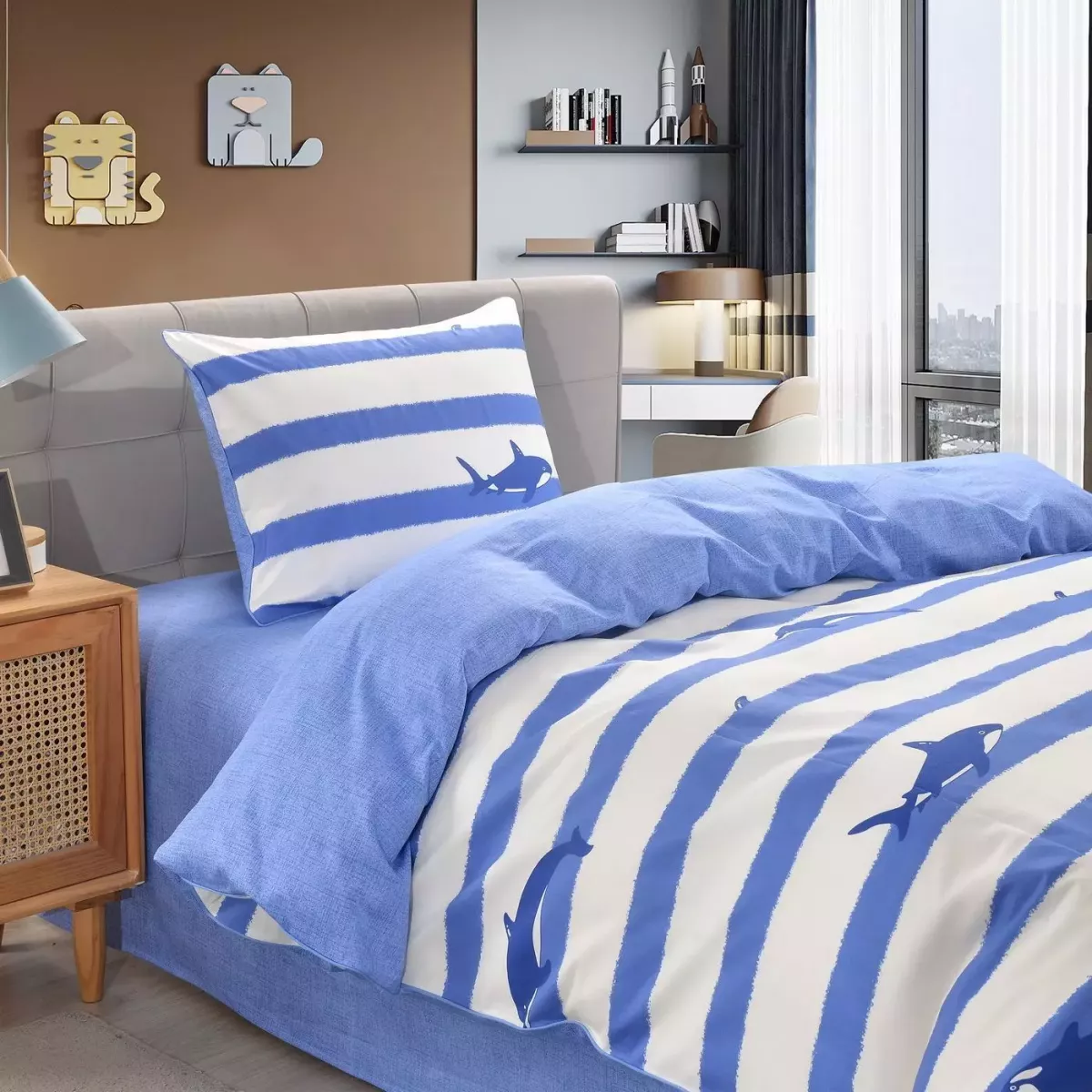 Комплект постельного белья Sofi De Marko “Касатки” (синий), 1.5 спальный