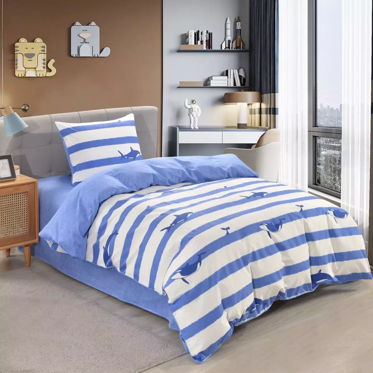 Комплект постельного белья Sofi De Marko “Касатки” (синий), 1.5 спальный