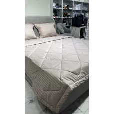 Комплект с одеялом DonCotton "Stripe Sateen " (тёмно бежевый), евро