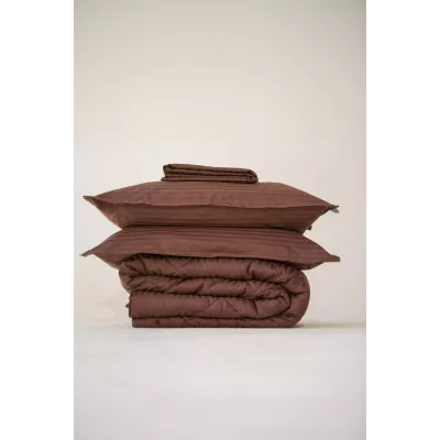 Комплект с одеялами DonCotton "Stripe Sateen" (шоколад), семейный