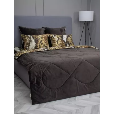 Комплект с одеялом KAZANOV.A “Питон” капучино беж (хлопок-велюр), 1.5 спальный
