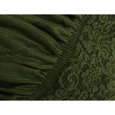 Чехол на угловой диван с оборкой Жаккард зеленый