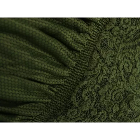 Чехол на угловой диван с оборкой Жаккард зеленый