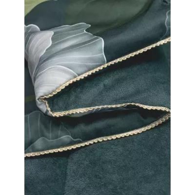 Комплект с одеялом KAZANOV.A “Жанет” изумруд бежевый (египетский хлопок-велюр), евро