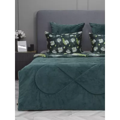 Комплект с одеялом KAZANOV.A “Жанет” изумруд бежевый (египетский хлопок-велюр), евро