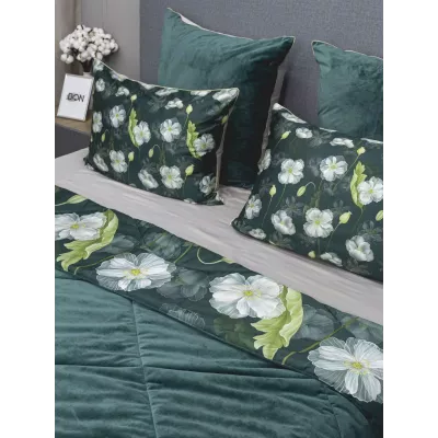 Комплект с одеялом KAZANOV.A “Жанет” изумруд бежевый (египетский хлопок-велюр), евро