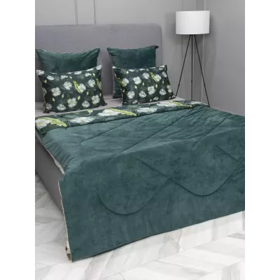 Комплект с одеялом KAZANOV.A “Жанет” изумруд бежевый (египетский хлопок-велюр), евро