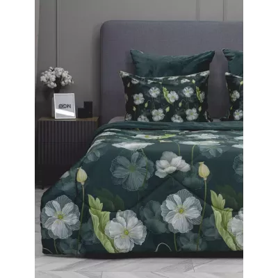 Комплект с одеялом KAZANOV.A “Жанет” изумруд бежевый (египетский хлопок-велюр), евро