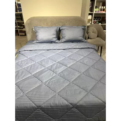 Комплект с одеялом DonCotton "Stripe Sateen " (серо синий), семейный