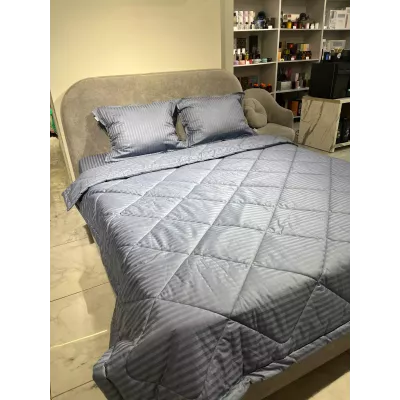 Комплект с одеялом DonCotton "Stripe Sateen " (серо синий), семейный
