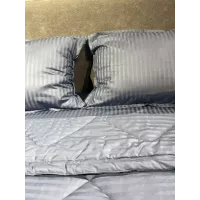 Комплект с одеялом DonCotton "Stripe Sateen " (серо синий), семейный