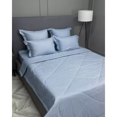 Комплект с одеялом KAZANOV.A Stripe Cotton "Hotel" (голубая платина), евро