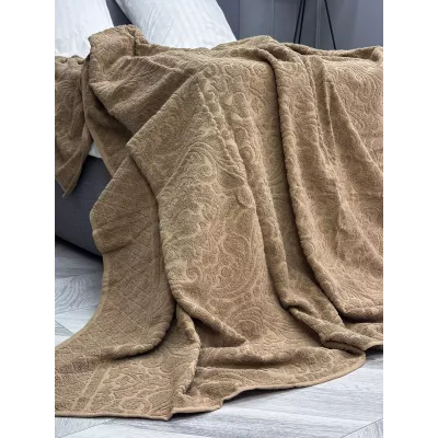 Махровое покрывало Karteks "Damask" жаккард (коричневый), 160х220